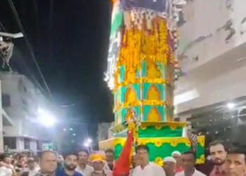 शहादत की रात पाली में गूंजा ‘या हुसैन’: अखाड़ों के हैरतअंगेज करतब दिखाए, आज शहर में निकलेगा ताजिया का जुलूस
