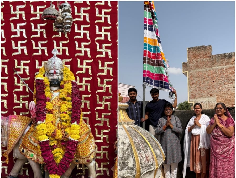रानी-बाबा रामदेव मंदिर की वर्षगांठ पर ध्वजा चढ़ाई, श्रद्धालुओं ने लिया आशीर्वाद