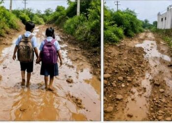 रुगड़ी–पिलोवनी मार्ग की बदहाली से ग्रामीण परेशान, स्कूली बच्चों की सुरक्षा पर मंडराया खतरा