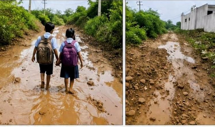रुगड़ी–पिलोवनी मार्ग की बदहाली से ग्रामीण परेशान, स्कूली बच्चों की सुरक्षा पर मंडराया खतरा
