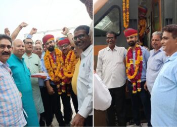 रानी रेलवे स्टेशन पर अमृत भारत एक्सप्रेस का भव्य स्वागत, भाजपा कार्यकर्ताओं में उत्साह